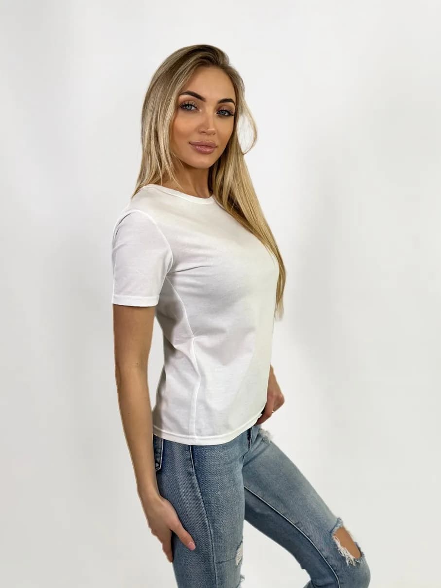 KOSZULKA DAMSKA BIAŁA - KLASYCZNA - OKRĄGŁY DEKOLT - T-SHIRT