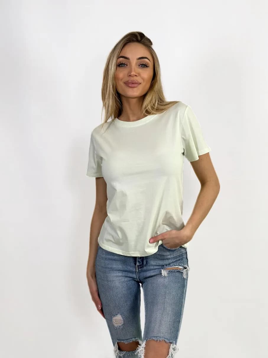KOSZULKA T-SHIRT DAMSKI - W KOLORZE LIMONKOWYM - BAWEŁNA Z ELASTANEM