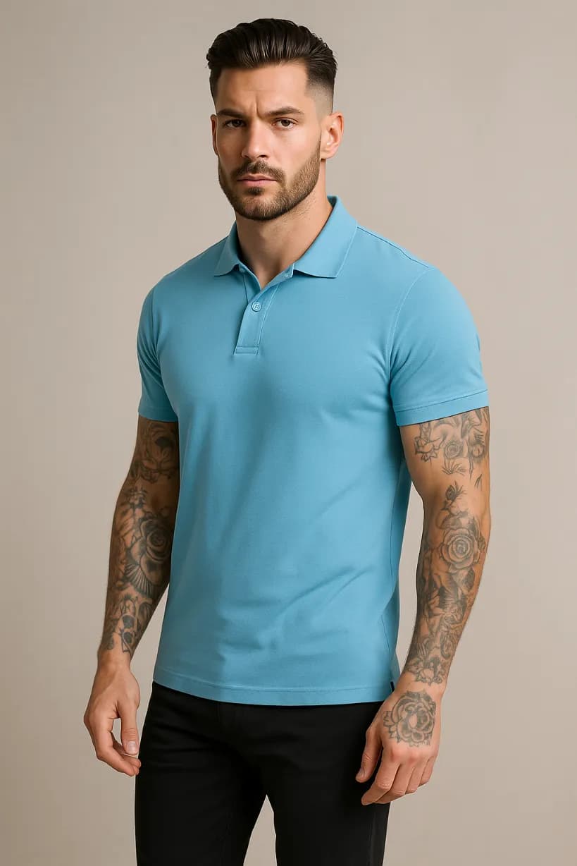 POLÓWKA MĘSKA - KOLOR BŁĘKITNY - KOSZULKA POLO - REGULAR - KOŁNIERZYK