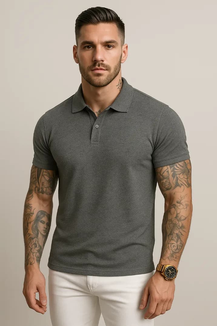 POLÓWKA MĘSKA - KOLOR CIEMNOSZARY- KOSZULKA POLO - REGULAR - KOŁNIERZYK