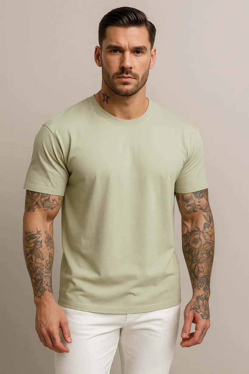 KOSZULKA MĘSKA W KOLORZE BEŻOWYM - T-SHIRT LOOSE FIT - 100% BAWEŁNA