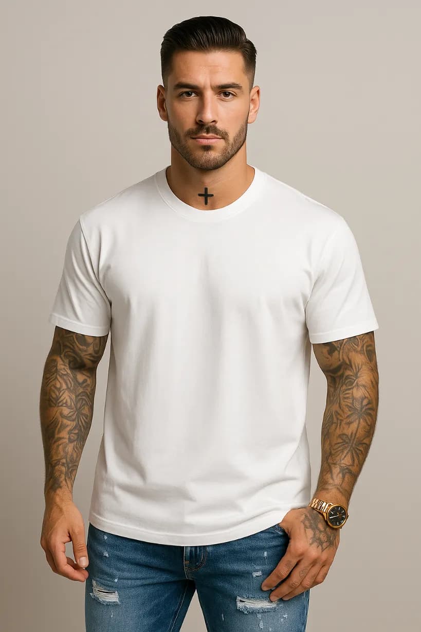 KOSZULKA MĘSKA W KOLORZE BIAŁYM - T-SHIRT LOOSE FIT - 100% BAWEŁNA