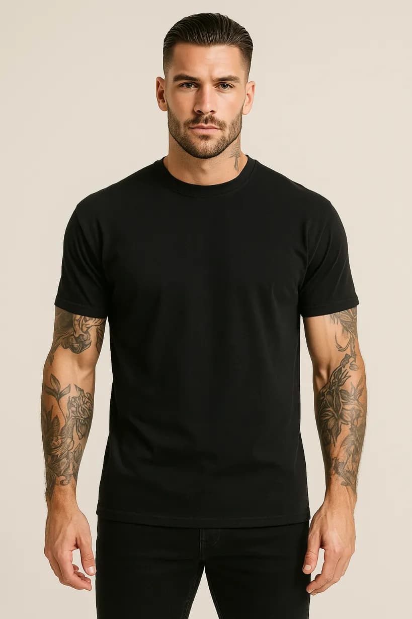KOSZULKA MĘSKA BAWEŁNIANA - KOLOR CZARNY - T-SHIRT LUŹNY KRÓJ 190g/m2