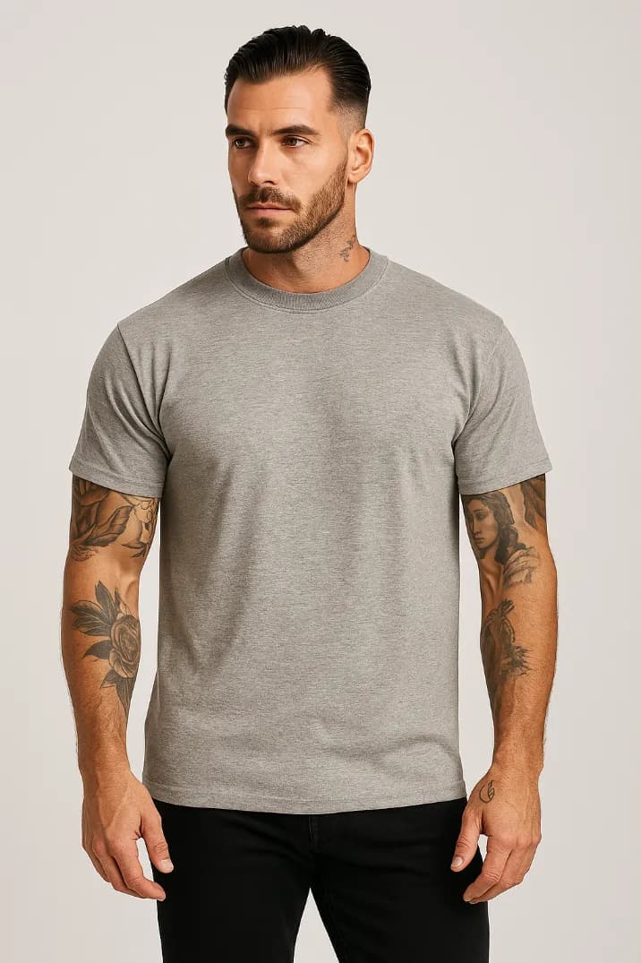 KOSZULKA MĘSKA BAWEŁNIANA - KOLOR JASNOSZARA T-SHIRT LUŹNY KRÓJ 190g/m2
