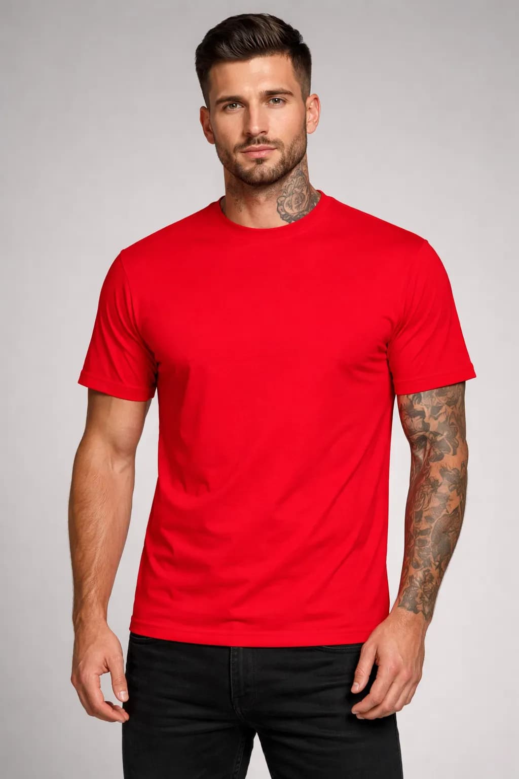 KOSZULKA MĘSKA BAWEŁNIANA - KOLOR CZERWONY T-SHIRT LUŹNY KRÓJ 190g/m2