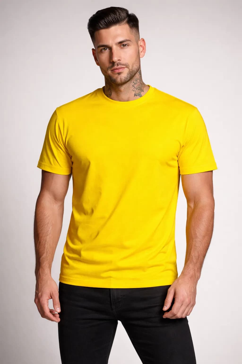 KOSZULKA MĘSKA BAWEŁNIANA - KOLOR ŻÓŁTY T-SHIRT LUŹNY KRÓJ 190g/m2