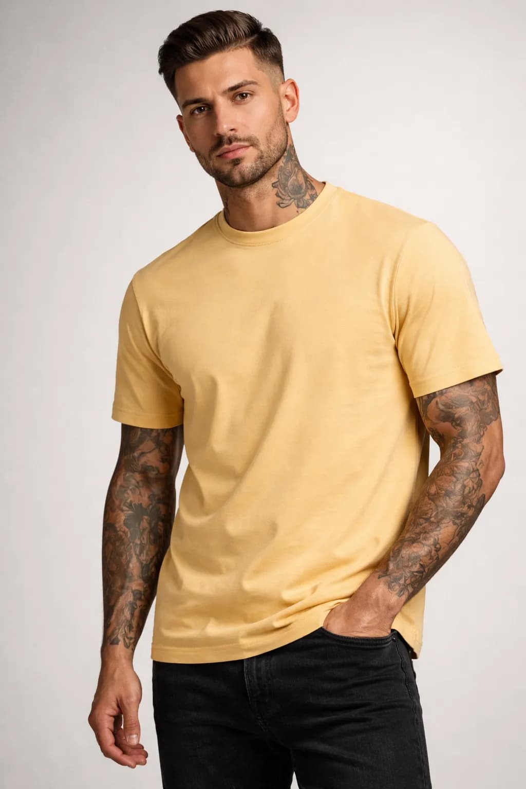 KOSZULKA MĘSKA BAWEŁNIANA - KOLOR PIASKOWY T-SHIRT LUŹNY KRÓJ 190g/m2