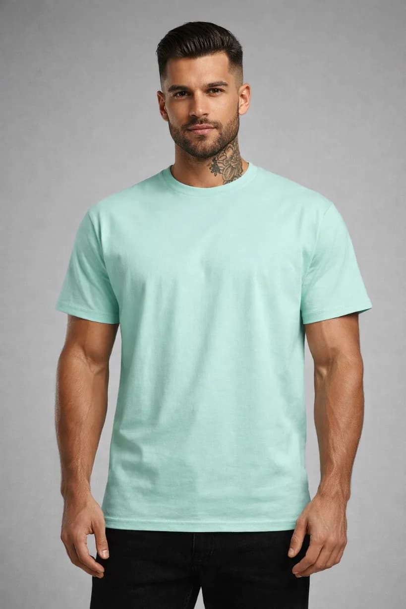 KOSZULKA MĘSKA BAWEŁNIANA - KOLOR MIĘTOWY - T-SHIRT LUŹNY KRÓJ