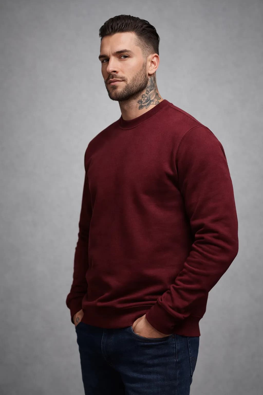 BLUZA MĘSKA BEZ KAPTURA - KOLOR BORDOWY - OKRĄGŁY DEKOLT - WIOSENNA
