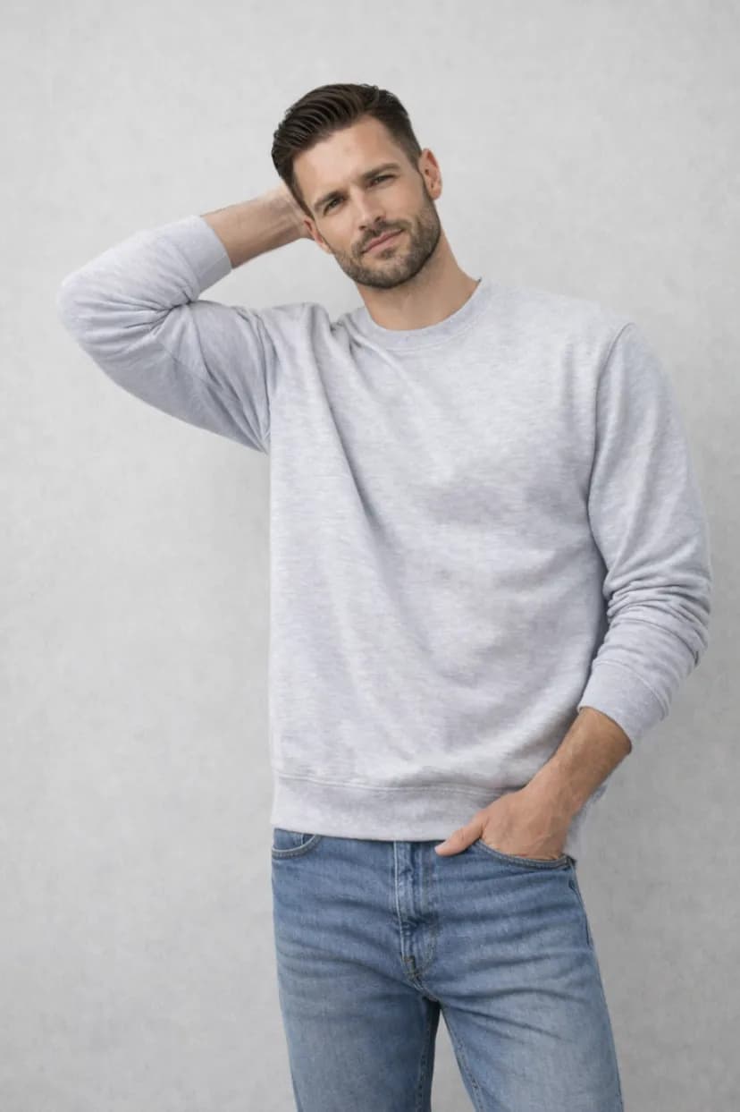 BLUZA MĘSKA BEZ KAPTURA - KOLOR SZARY - OKRĄGŁY DEKOLT - WIOSENNA