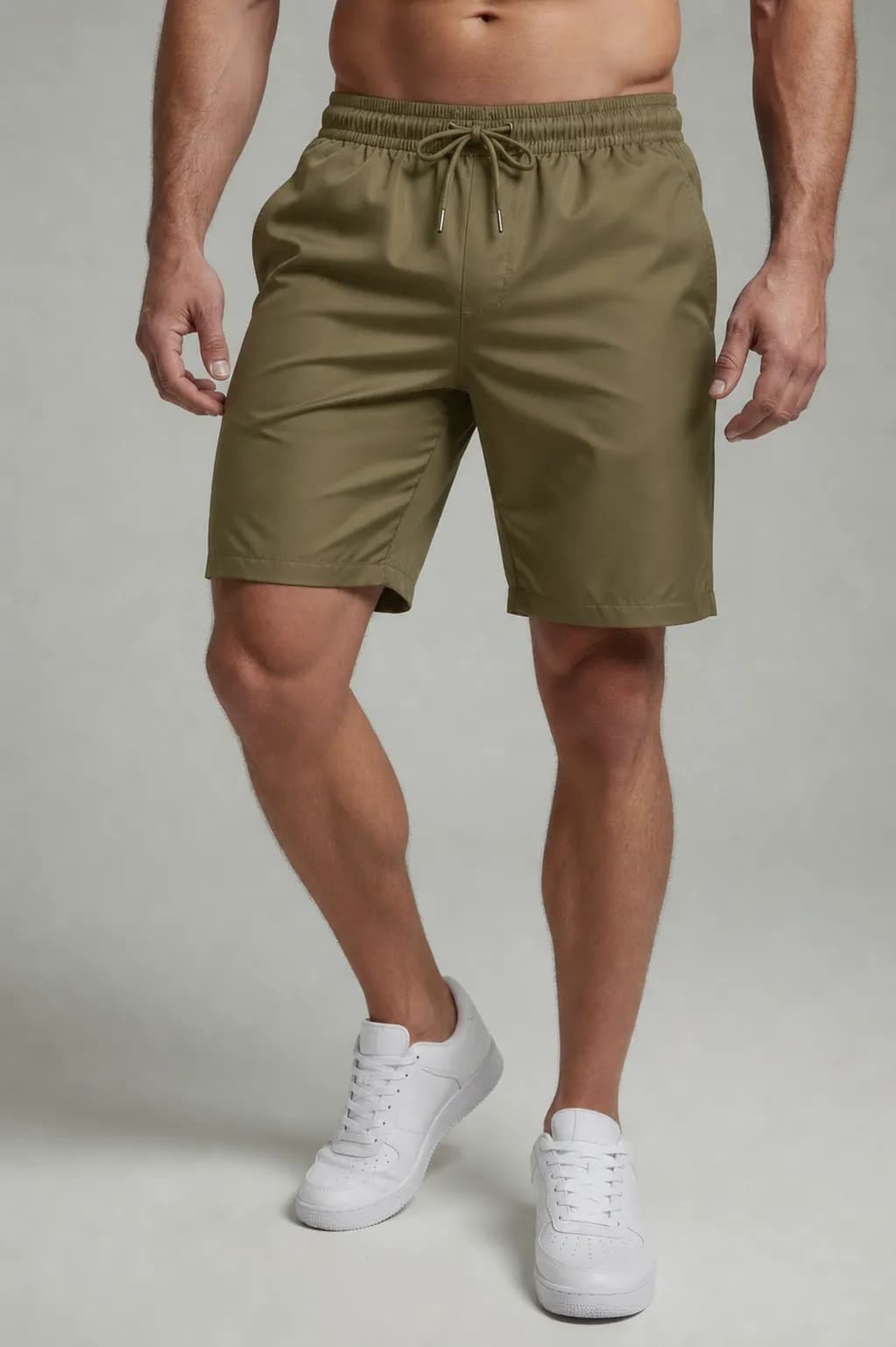SPODENKI MĘSKIE SZYBKOSCHNĄCE - KOLOR BEŻOWY - SPORTOWE SHORTY NYLON