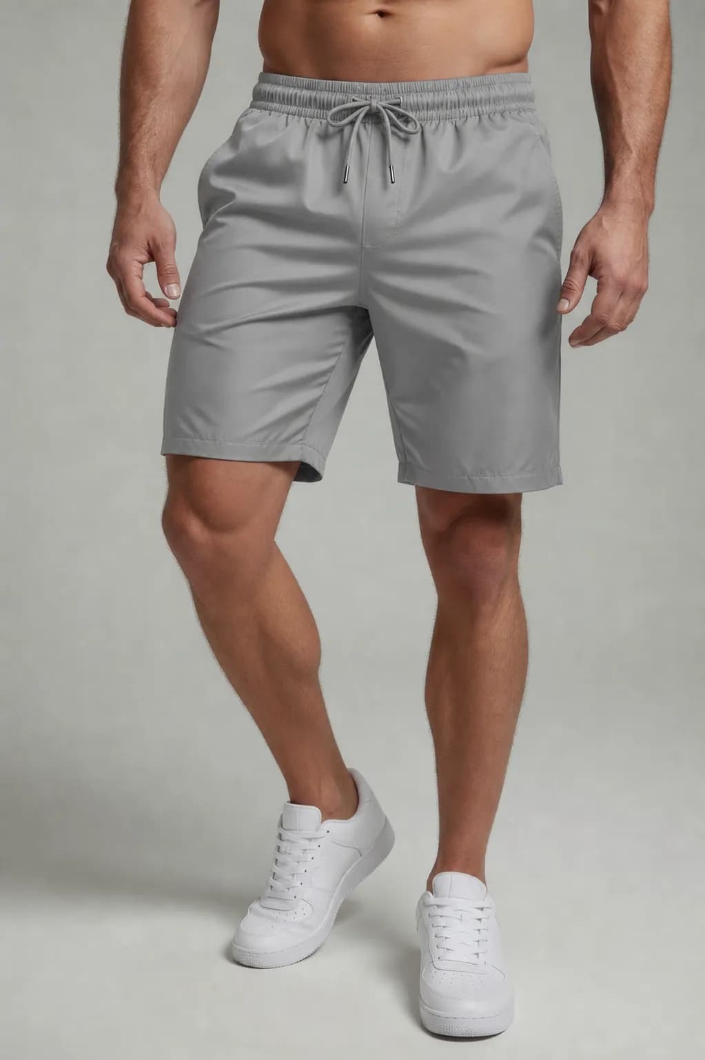 SPODENKI MĘSKIE SZYBKOSCHNĄCE - KOLOR SZARY - SPORTOWE SHORTY NYLON