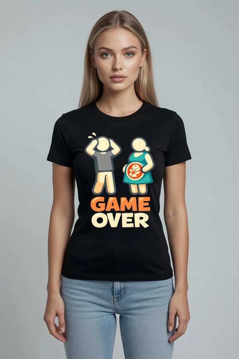 KOSZULKA DAMSKA DLA PRZYSZŁEJ MAMY Z NADRUKIEM GAME OVER NA PREZENT