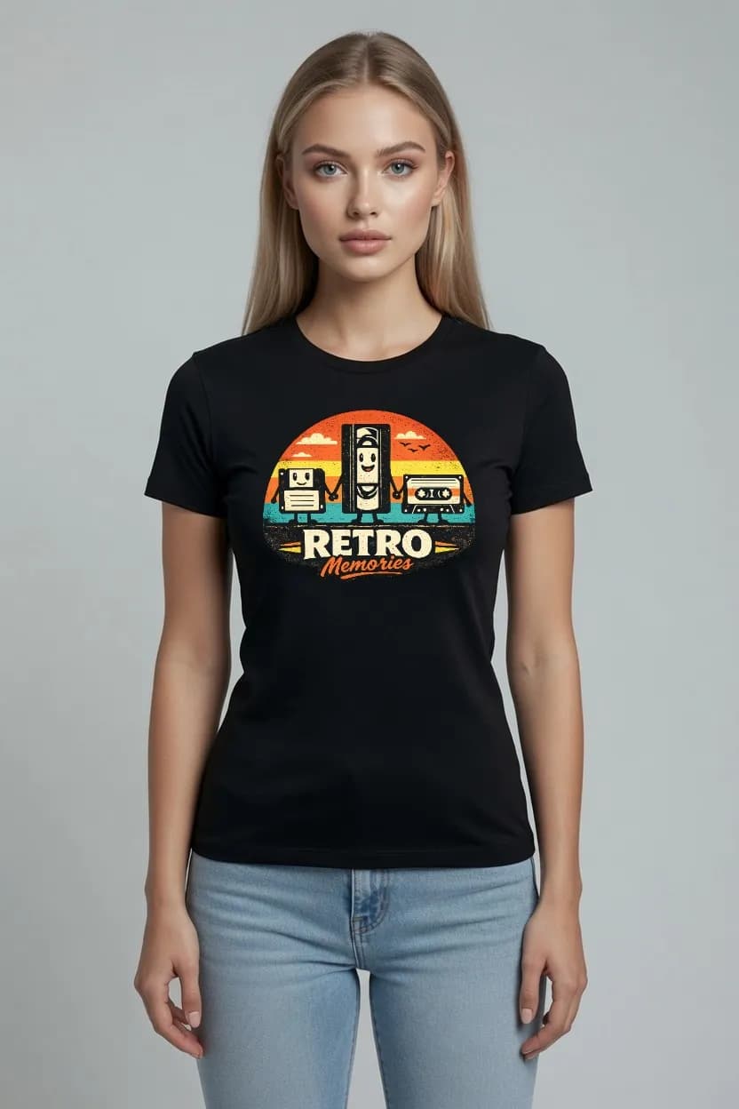 KOSZULKA DAMSKA DLA MIŁOŚNICZKI RETRO NADRUK RETRO MEMORIES NA PREZENT