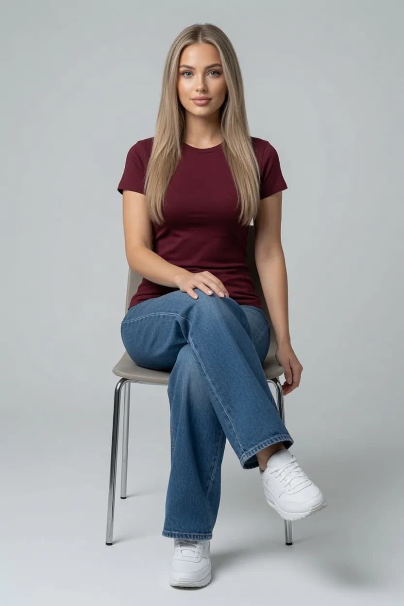 T-SHIRT DAMSKI KOSZULKA KRÓTKI RĘKAW KOLOR BORDOWY BAWEŁNA DOPASOWANA