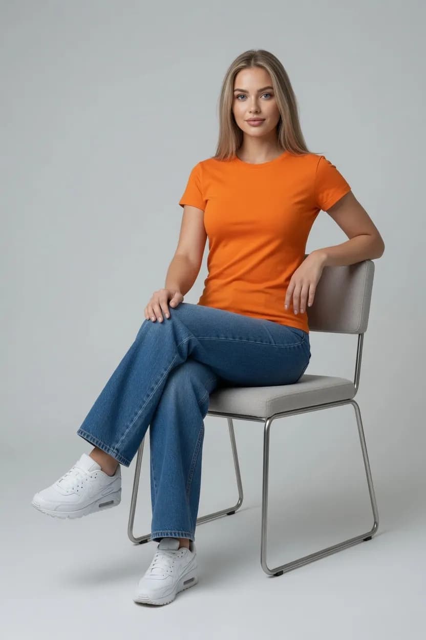 T-SHIRT DAMSKI KOSZULKA KRÓTKI RĘKAW POMARAŃCZOWA BAWEŁNA DOPASOWANA
