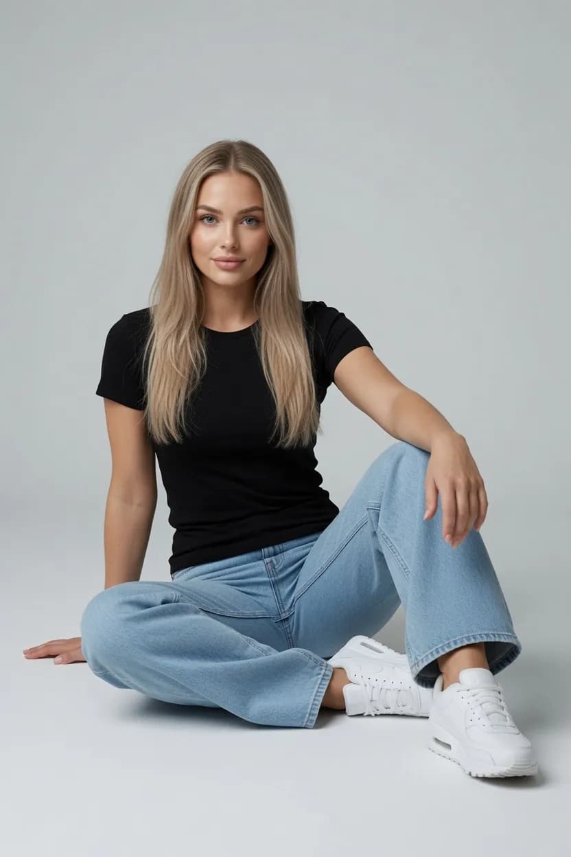 T-SHIRT DAMSKI KOSZULKA KRÓTKI RĘKAW CZARNA BAWEŁNA DOPASOWANA
